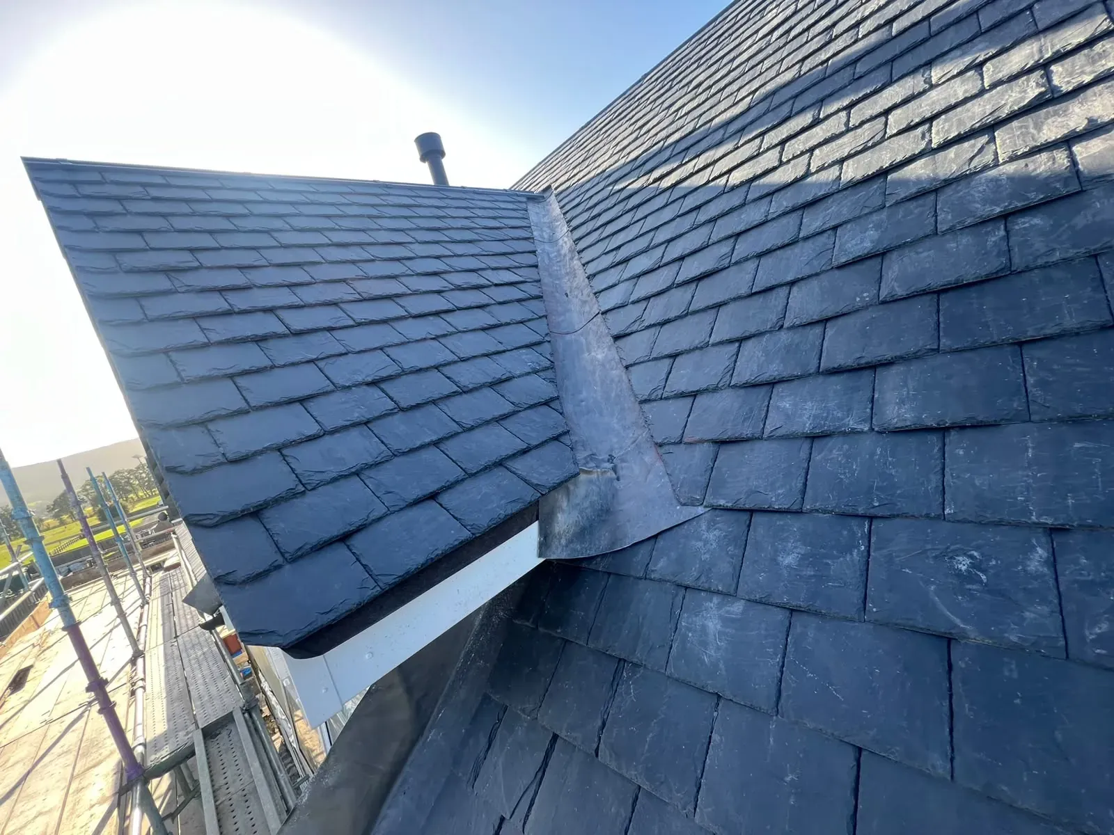 Slate dormer cheek and valley with new lead flashing